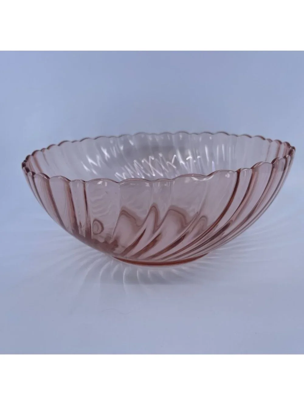 vintage arcoroc rosaline pink swirl glass serving bowl with scalloped edge franc